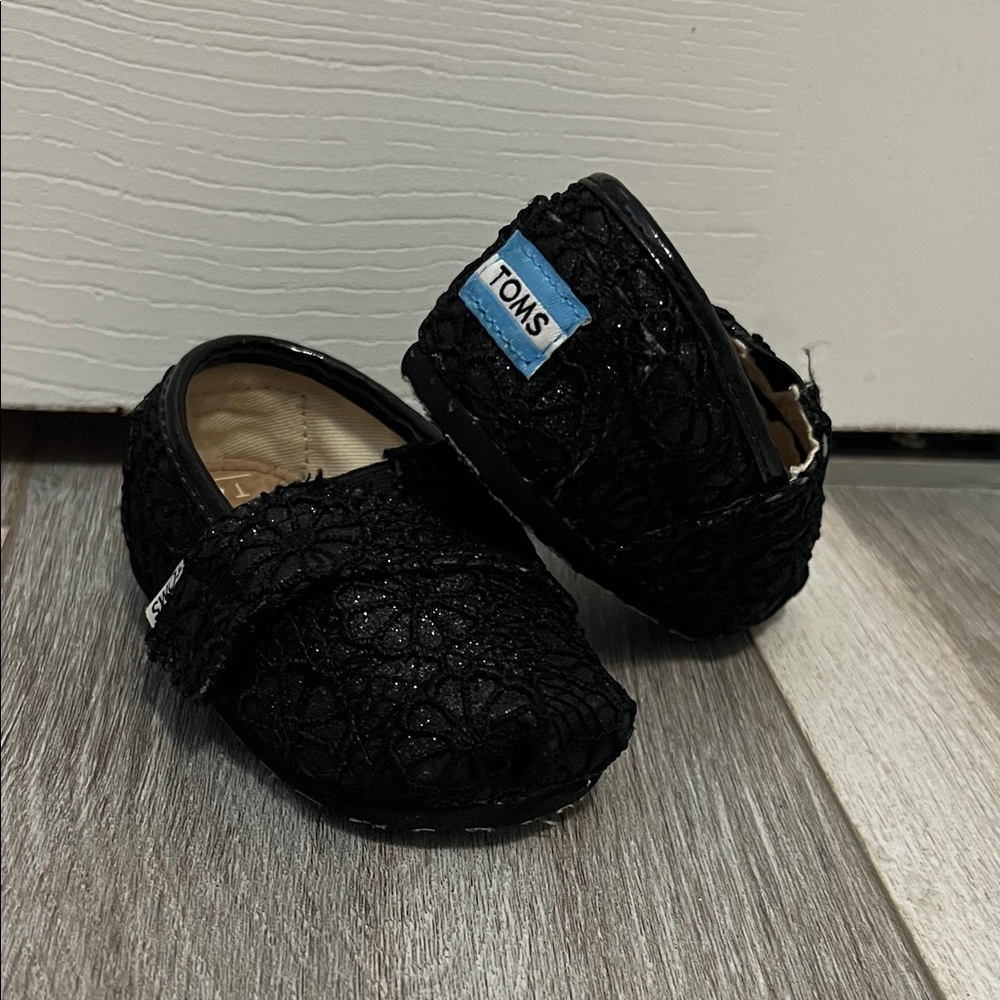 TOMS Black Floral Baby Shoes